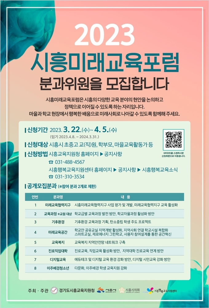 시흥교육지원청 시흥미래교육포럼 분과위원 모집 포스터.(사진=시흥교육지원청 제공).