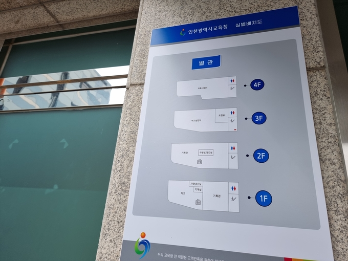 인천시교육청 별관에는 점자없이 실별배치도만 설치됐다. ( 사진 = 김민지 기자 )