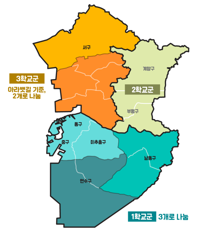 인천의 고등학교 학교군 조정안 C안. ( 사진 = 인천시교육청 제공 )