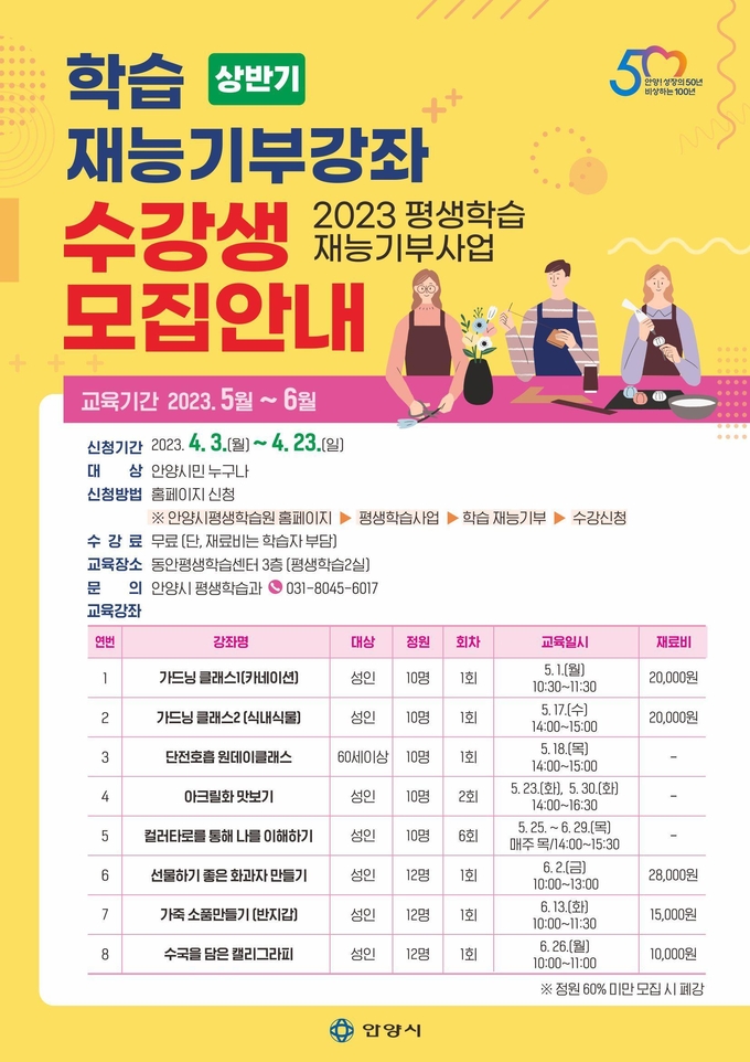 학습 재능기부 강좌 수강생 모집 포스터.(사진=안양시 제공)