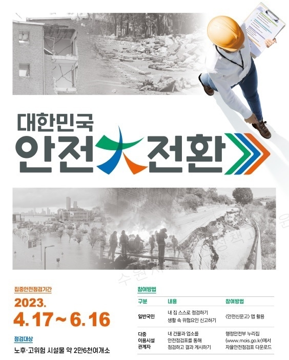 ‘2023년 대한민국 안전대전환 집중안전점검’ 홍보물. (사진=수원시 제공)