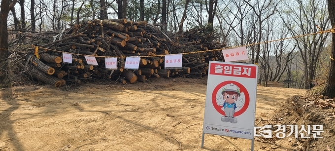 도락산과 불곡산을 잇는 둥산로에 위치한 송전선로 공사현장 (사진=이호민 기자)