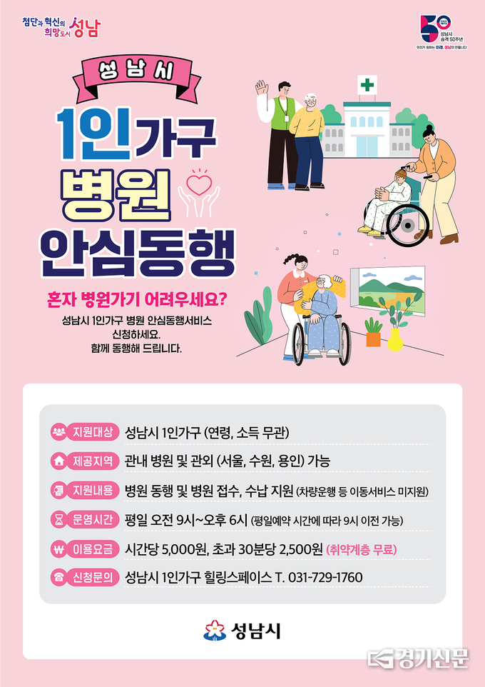 1인 가구 병원 안심동행 안내 포스터. (사진=성남시 제공)