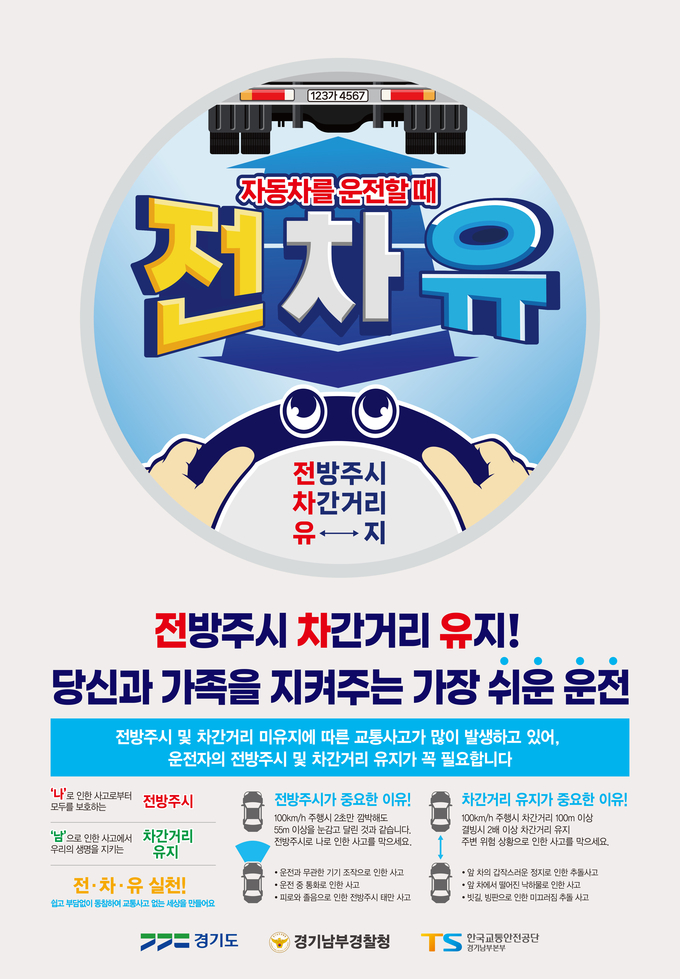 한국교통안전공단은 9일 차대차 사고와 안전운전불이행 사고예방을 위해 운전자가 전방주시 및 차간거리를 유지하는 ‘전차유’를 실천해야 한다고 강조했다. (사진=한국교통안전공단 제공)