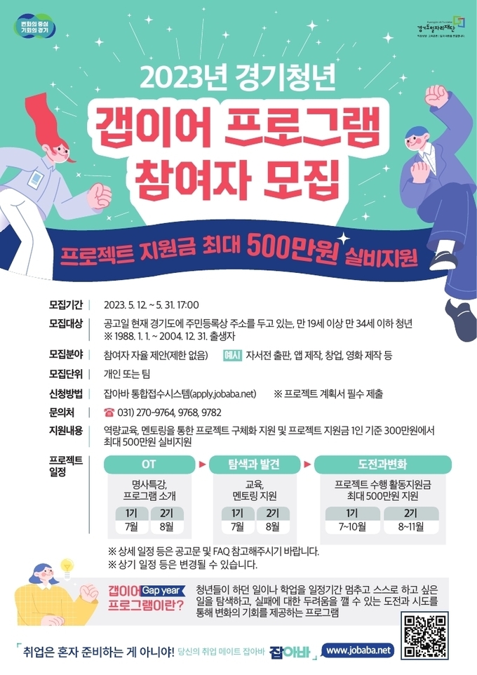2023년 경기청년 갭이어 프로그램 참여자 모집 포스터. (사진=경기도 제공)