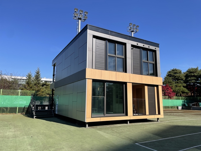 GS건설이 용인기술연구소에 설치 완료한 철골모듈러 목업(Mock-up) 외부 전경. (사진=GS건설 제공)