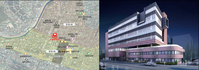 광명3동 공공복합청사 위치 및 조감도. (사진=임오경의원실 제공)