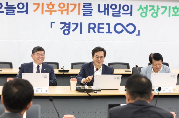 28일 도청에서 열린 경기도 탄소중립녹색성장위원회 에너지전환&기업RE100 분과 회의에서 김동연 경기도지사가 발언하고 있다. (사진=경기도 제공)