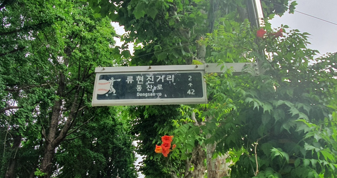 야구선수 류현진의 모교인 인천 동구 동산고 주변 류현진거리 표지판. ( 사진 = 인천시 제공 ) 