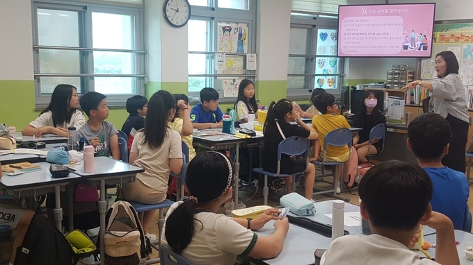 4일 안양 동안초등학교 학생들이 '이상한 마을의 이상한 선거' 프로그램에 참여하고 있다.(사진=안양과천교육지원청 제공)