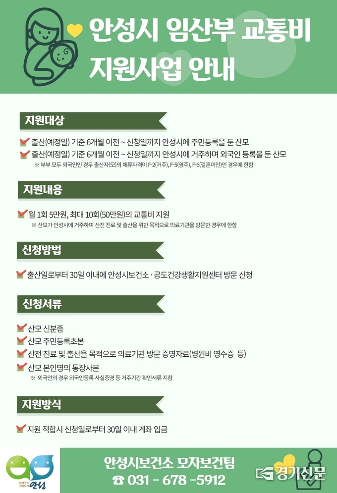 임산부교통비지원사업 홍보물. (사진=안성시 제공)