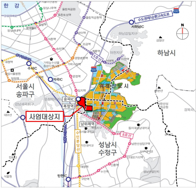 위례신도시 복정역세권 사업대상지 위치도. (사진=LH 제공)