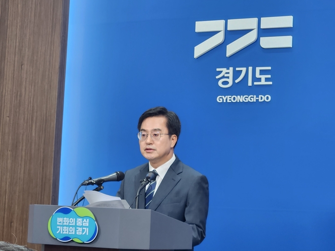 12일 오전 경기도청 브리핑룸에서 열린 서울-양평 고속도로 사업 관련 기자회견에서 김동연 경기도지사가 발언하고 있다. (사진=이유림 기자)