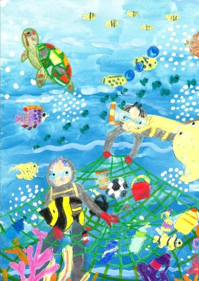 그림 분야 저학년부 대상을 받은 귀인초 고다현 학생의 작품 '우리 힘으로 바다를 지키자'.(사진=안양시 동안구 제공)