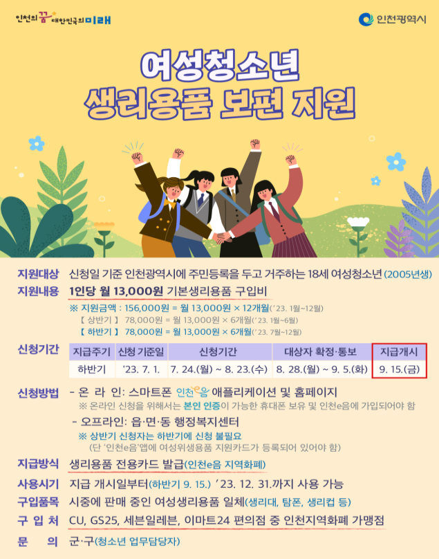 인천시 여성청소년 생리용품 지원 사업 안내문. ( 사진 = 인천시 제공 )