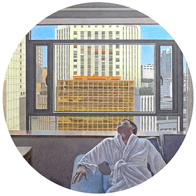 민우기, City, 73.2cm Diameter, Oil on canvas, 2023. (사진=갤러리 위 제공)