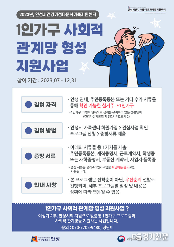 1인가구 지원사업 홍보물. (사진=안성시 제공)