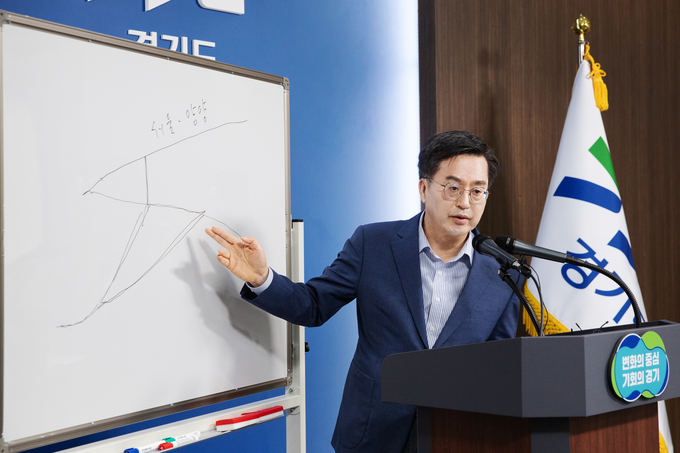 3일 오전 경기도청 브리핑룸에서 김동연 경기도지사가 서울-양평 고속도로 사업 관련 입장발표를 하고 있다. (사진=경기도 제공)