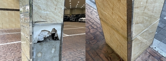  안양시 동안구 관양동에 위치한 한 건물 기둥이 테이프로만 보수된 모습. (사진=경기신문 DB)