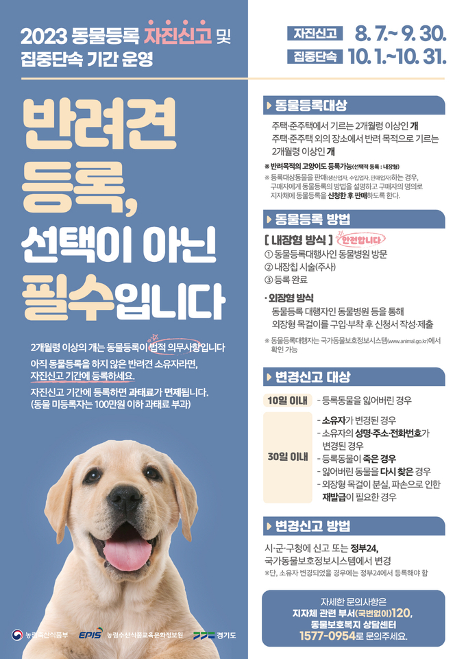 시흥시가 ‘동물등록 자진신고’ 및 집중 단속기간 운영한다.(사진=시흥시 제공).