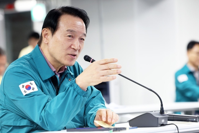 21일 오전 2023 을지연습 최초 상황보고에 참석한 임 도교육감이 발언하고 있다. (사진=경기도교육청 제공)