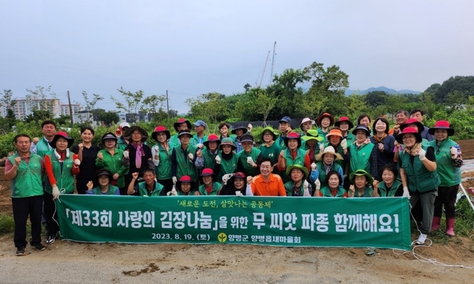 양평군 양평읍 새마을지도자협의회가 '사랑의 김장나눔'을 위한 김장 무 모종 식재 행사를 진행했다. (사진=양평군 제공)