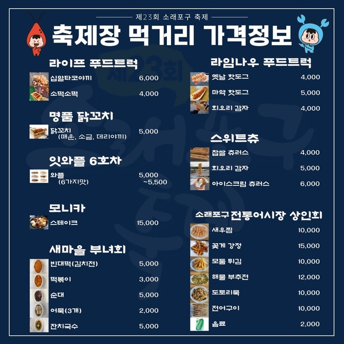 소래포구축제 먹거리 가격 정보. ( 사진 = 남동구 제공 )