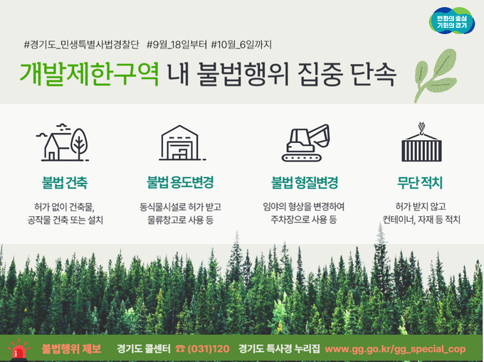 경기도 민생특별사법경찰단 개발제한구역 내 불법행위 집중 단속 홍보물. (사진=경기도 제공)