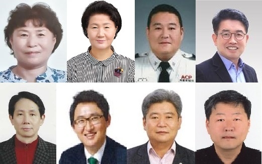 제38회 안양시민대상 수상자(위 왼쪽부터 시계방향으로 제종란 관양2동 V터전 회장, 백옥현 전 안양시여성단체협의회 회장, 양동성 대한적십자사 경기지사 안양지구협의회 감사, 홍성천 파인테크닉스 회장, 최병렬 안양시지속가능발전협의회 공동회장, 김인환 안양시체육회 이사, 박승진 한국정보과학진흥협회 이사장, 주운항 안양미술협회 고문).(사진=안양시 제공)