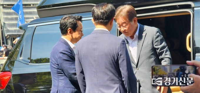  12일 이재명 더불어민주당 대표가 수원지검에 도착한 모습 . (사진=박진석 기자)