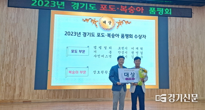 경기도 포도복숭아 품평회 대상 수상 모습. (사진=안성시 제공)