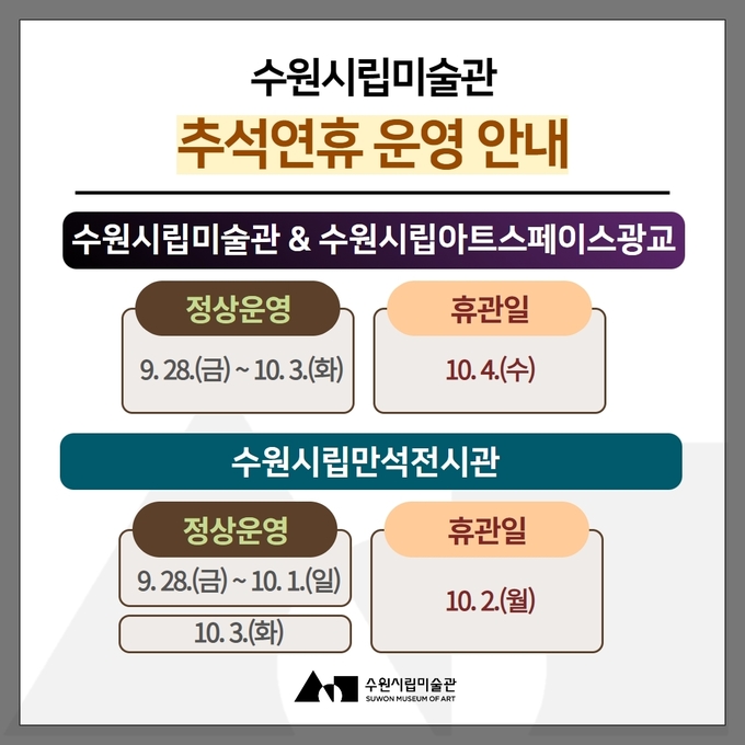 수원시립미술관 추석연휴 개관 안내문. (사진=수원시립미술관 제공)