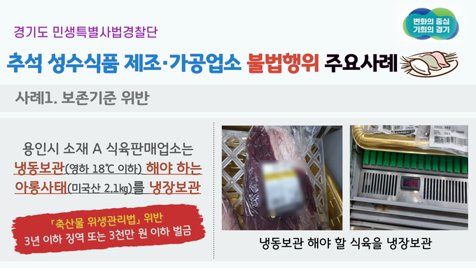 추석 성수식품 제조·가공업체 불법행위 사례. (자료=경기도 제공)