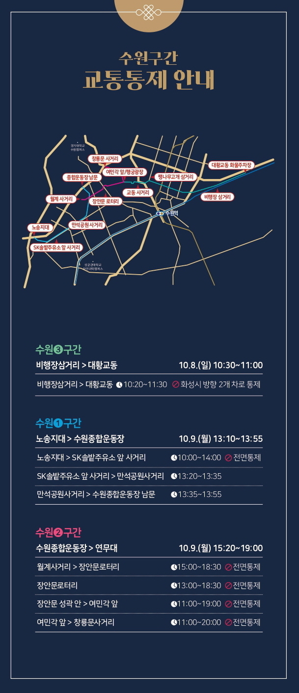 정조대왕 능행차 수원구간 교통통제 안내.
