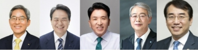 (왼쪽부터) 윤종규 KB금융그룹 회장, 진옥동 신한금융그룹 회장, 함영주 하나금융그룹 회장, 임종룡 우리금융그룹 회장, 이석준 NH농협금융 회장 (사진=각 사 제공)