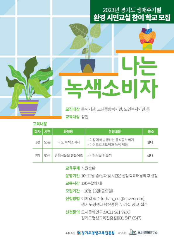 찾아가는 생애주기별 환경 시민교실 참여자 모집 포스터. (자료=경기도 제공)