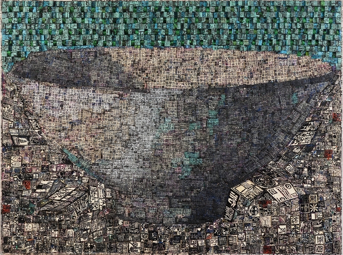 이관우, 2022 Condensation 응집 029, 132x98.5cm, MIXED MEDIA (oriental traditional sign) on Panel. (사진=이관우 작가 제공)