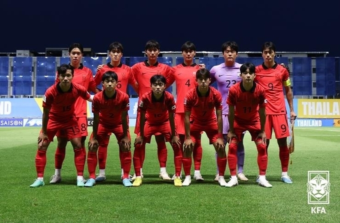 대한축구협회는 2023 국제축구연맹(FIFA) 17세 이하(U17) 월드컵에 출전하는 대표팀 명단을 24일 발표했다. 사진은 아시아축구연맹(AFC) U17 아시안컵 당시 17세 이하 대표팀. (사진=대한축구협회 제공)