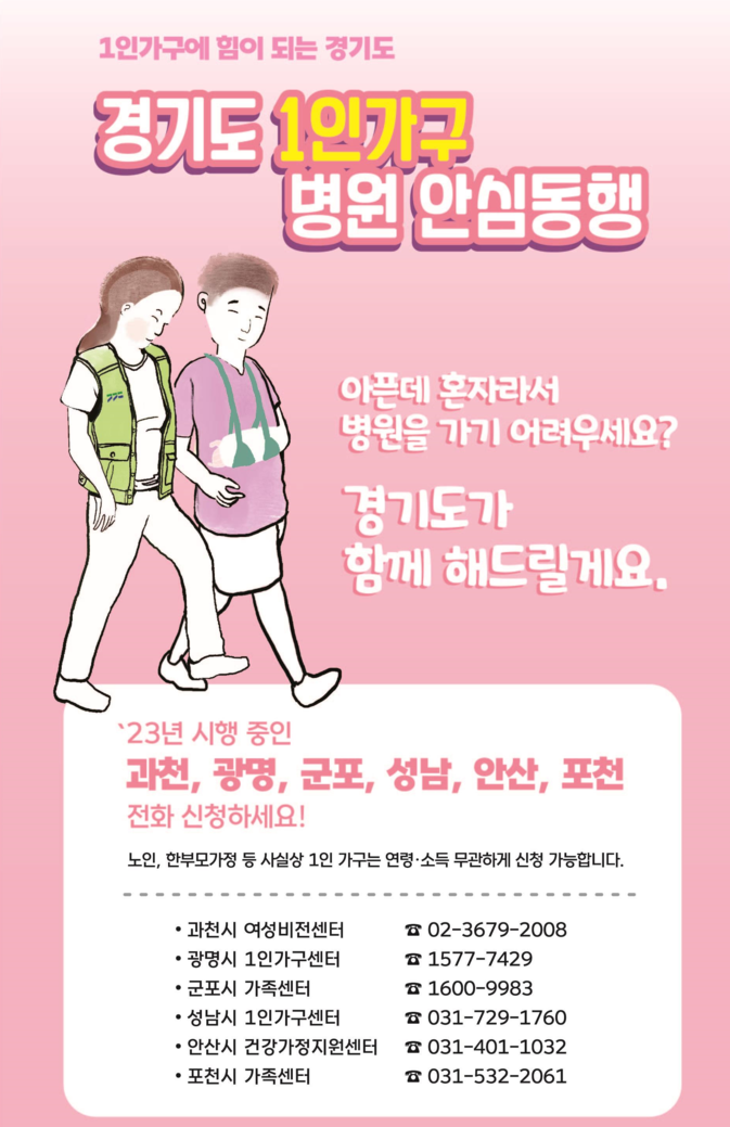 경기도가 1인가구 병원 안심동행 서비스를 과천에 확대 시행한다. (자료= 경기도 제공)