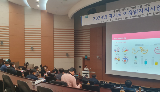 지난 2월 경기도 차세대융합기술원에서 진행한 ‘2023년 경기도 이음일자리 사업 설명회’ 현장. (사진=경기도 제공)