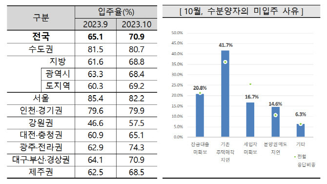 올해 10월 아파트 입주율 및 미입주 사유. (자료=주택산업연구원 제공)