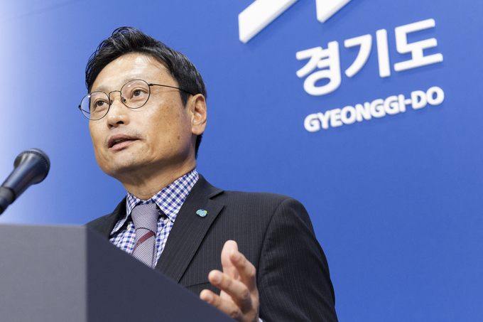 9일 오후 경기도청 브리핑룸에서 오후석 행정2부지사가 경기북부특별자치도 주민투표 실시 요청 관련 기자회견을 하고 있다. (사진=경기도 제공)