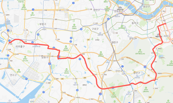 직행좌석 9100번 버스 노선도. ( 사진 = 인천시 제공 