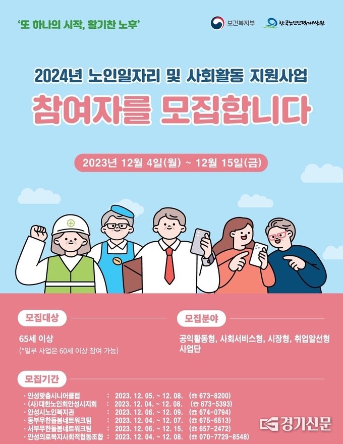 2. 2024년 노인일자리 사업 참여자 모집 포스터. (사진=안성시 제공)