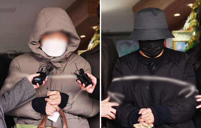  8일 수원 전세사기 의혹 임대인 부부가 수원남부경찰서 유치장에서 나와 검찰에 넘겨지는 모습. (사진=연합뉴스 제공)