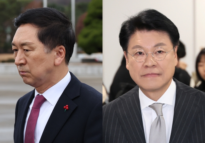 국민의힘 김기현 대표(왼쪽)과 장제원 의원. 장제원 의원은 12일 국회 소통관에서 기자회견을 열고 내년 총선 불출마를 선언했다. (사진=연합뉴스)