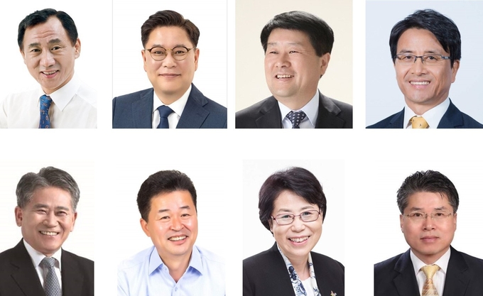 (위 왼쪽부터 시계방향) 고남석 전 연수구청장, 김정식 전 미추홀구청장, 박형우 전 계양구청장, 이재현 전 서구청장, 홍인성 전 중구청장, 홍미영 전 부평구청장, 허인환 전 동구청장, 장석현 전 남동구청장.