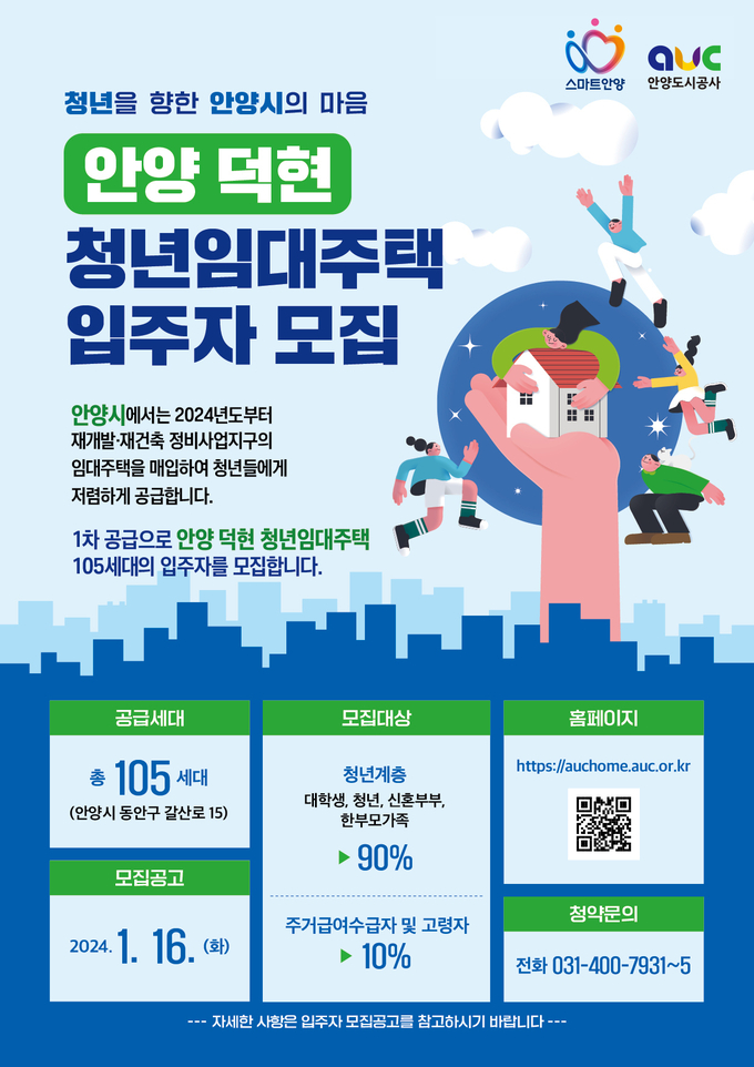 안양 덕현지구 청년임대주택 입주자 모집 포스터.(사진=안양시 제공)