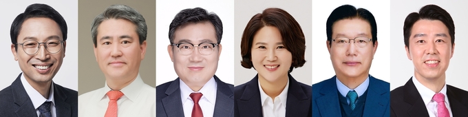 (왼쪽부터) 송재욱 전 청와대 행정관, 송진호 변호사, 정경진 한의학 박사, 전지현 변호사, 박영순 전 구리시장, 나태근 전 국힘 구리 당협위원장. (사진=경기신문DB)