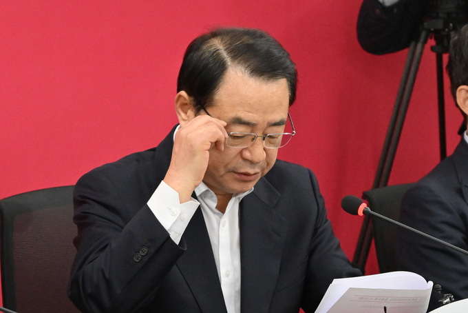 정영환 국민의힘 공천관리위원장이 지난 16일 여의도 당사에서 열린 공관위 1차 회의에 참석하고 있다. (사진=연합뉴스)